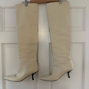 The Row Cream Heeled Boots 2.5 heel